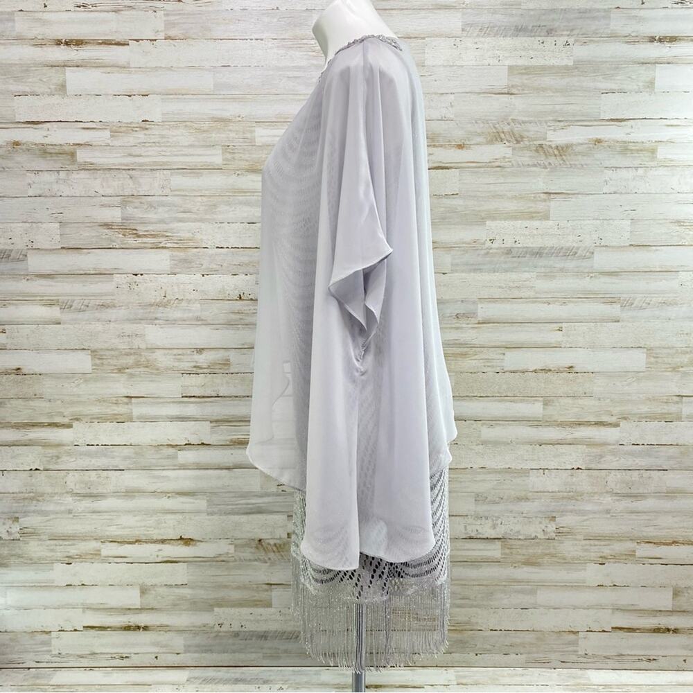 R&M Richards Crochet Metallic Chiffon Cape Overlay Dress Womens Size 6 Gray - Picture 8 of 15